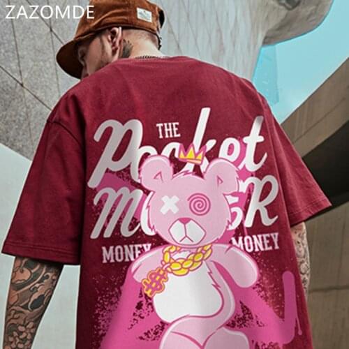 ZAZOMDE New Oversized Tees Couple Summer Clothes Bear Country Tide T-shirt Short-sleeved Loose Large Size Half-sleeved Men Tops