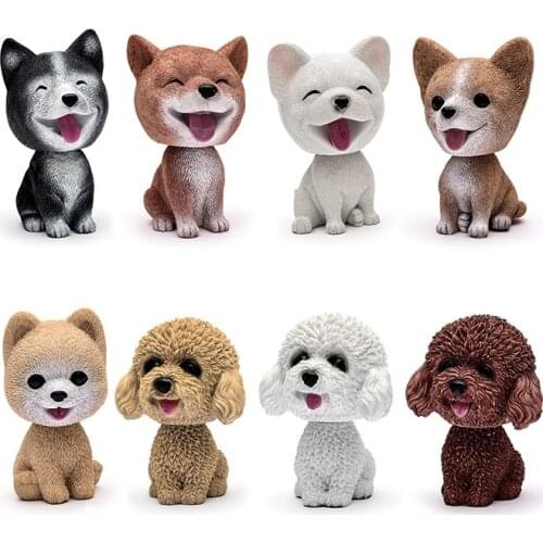 New 3.8" Cute Puppy Husky Teddy Dog Shaking Head Statue Resin Car Desk Decorative Ornament For Birthday Thanksgiving Gift