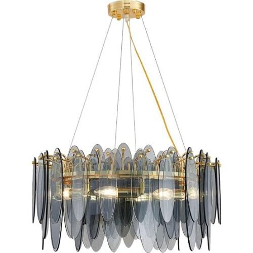 Simple and light luxury LED glass chandelier, modern bedroom dining room lamp, Indoor living room chandelier