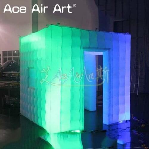 Rational brighter inflatable photo booth,party cubic canopy with sticker doors mini window and changing led lights for wedding