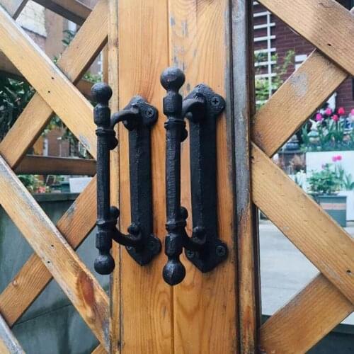 Retro Black Cast Iron Home Garden Decor Door Handle Pair European Vintage Handmade Shabby Chic Heavy Metal Door Pulls