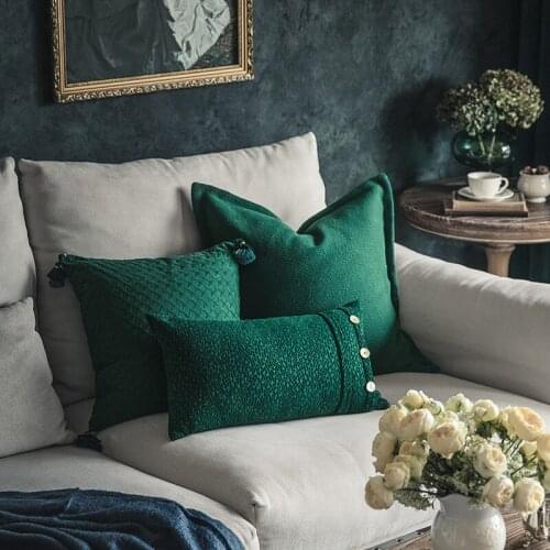 Deluxe Europe Pillow Sham Covers Decorative Button Vintage Cushion Case With Tassel for Sofa Bedroom 45x45cm Dark Green