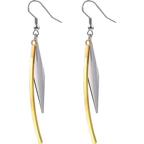 RIR Geometric Drop Earrings Stainless Steel Fashion Simple Silver Prismatic Drop Earrings For Women Jewelry