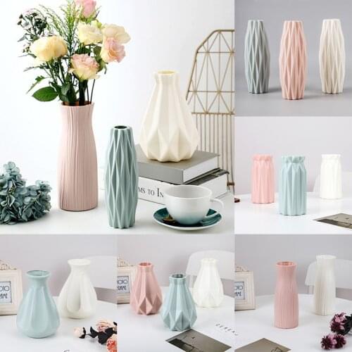 Nordic Plastic Shatterproof Vases Imitation Ceramic Flower Pot Unbreakable Basket Arrangement Tabletop Decor For Home Decoration