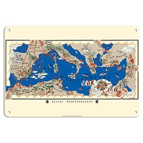 Mediterranean Network (Réseau Méditerranéen) - Route Map - France - Airline Travel Poster Metal Sign