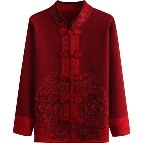 Middle-aged and elderly Women Sweater Cardigan Chinese Style Elegant Knit Sweater Spring Autumn Winter Coats Mother Dress