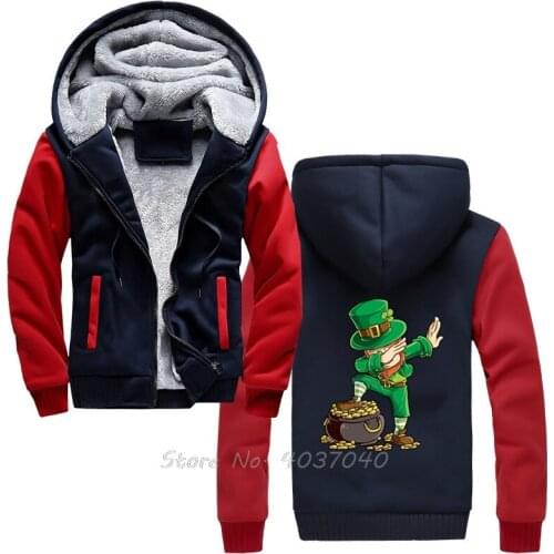 Dabbing Leprechaun Funny Dab St Patricks Day Black Hoodie Men Winter Thick Warm Zipper Sportwear Sweatshirts Harajuku