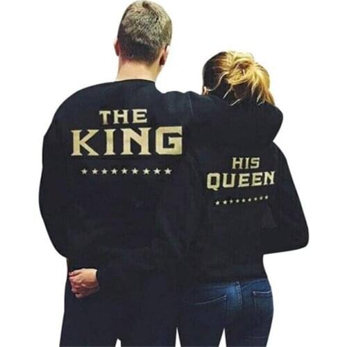 Oversized Hoodies Black Chic Fashion Long Sleeve O-neck Sweatshirts Woman Top King Queen Hoodie Couple Sweatshirt