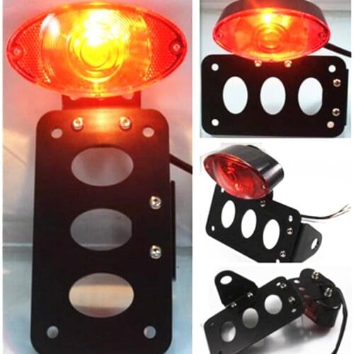12V Motorcycle Side Mount Tail Light w/ License Number Plate Bracket Rear Stop Light For Honda Yamaha Suzuki Kawasaki Touring