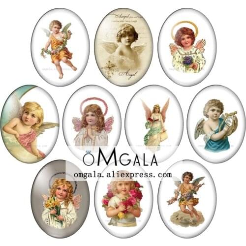 Vintage Angel Baby Paintings 10pcs 13x18mm/18x25mm/30x40mm Oval photo glass cabochon demo flat back Making findings