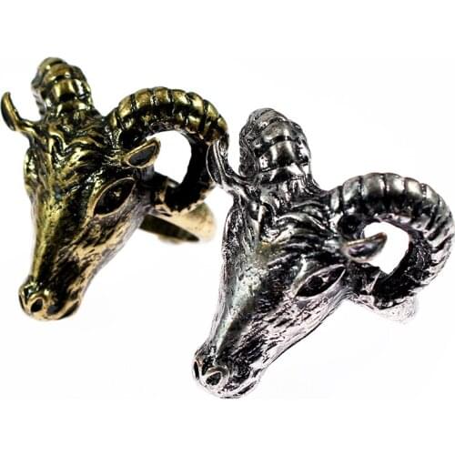 Vintage Gothic Punk Big Sheep Goat Horn Head Ring for Women Man Fashion Silver Color Aries Unique Biker Animal Jewelry Gift