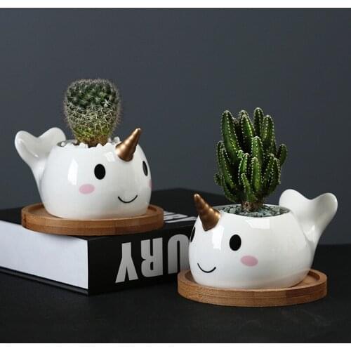 Green Planters Small Bonsai Pots Cute Dolphin Succulent Flowerpot Ceramic Flower Pot Plant Container Desktop Decoration