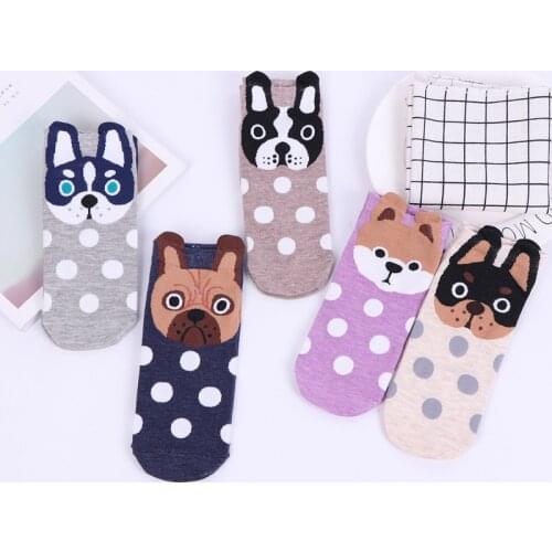 Women Socks Cute Cartoon Dog Animal Circle Point Socks Funny Cute Happy Short Cotton Korean Hip Hop Harajuku Female Boat Hosiery