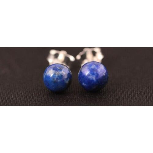 S925 Sterling Silver Lapis Lazuli Beads Stud Earrings For Women Simple Style Lady Gift Prevent Allergy Sterling-silver-jewelry