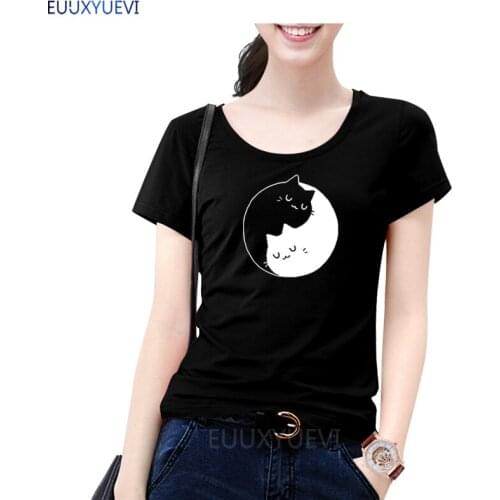 Women Tops Yin and Yang Cat T Shirt Cotton Short Sleeve Fashion Summer Slim Fit Printed Casaul Womens Tshirt Tee EUU-94221