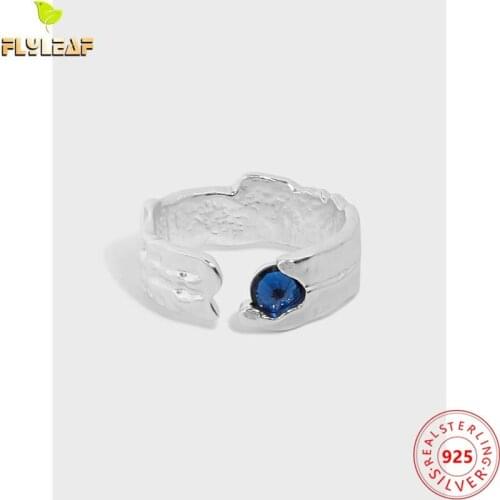 925 Sterling Silver Irregular Open Blue AAA Zircon Rings For Women Light luxury 18k gold female Fine jewelry