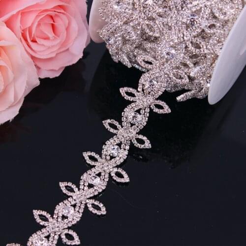 1 yard Rhinestone Chain Bridal Sash Rhinestone Trim Iron On Applique For Dresses Rhinestone Trimming DIY Accessories Crystal