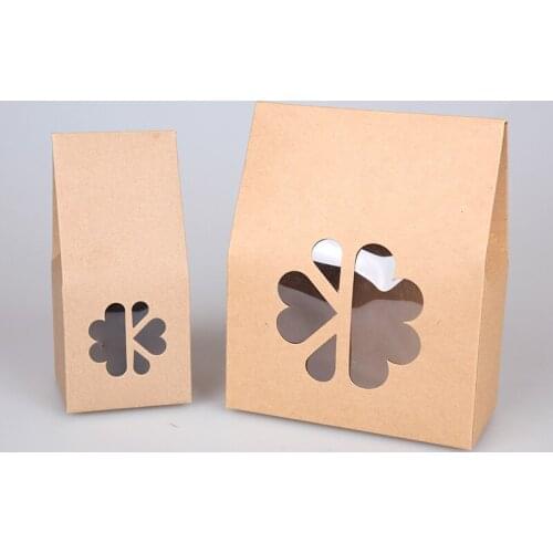 10pcs/lot Kraft Paper Window Box Wedding Favor Gift Candy Package Brown Boxes Cake/Chocolates/Candy Bags Stand Up Boxes