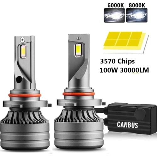2Pcs H4 LED H7 100W 30000LM Canbus H1 H8 H9 H11 LED 9005 HB3 9006 HB4 Car LED Light Headlight Turbo Fog Lamp 6000K 12V