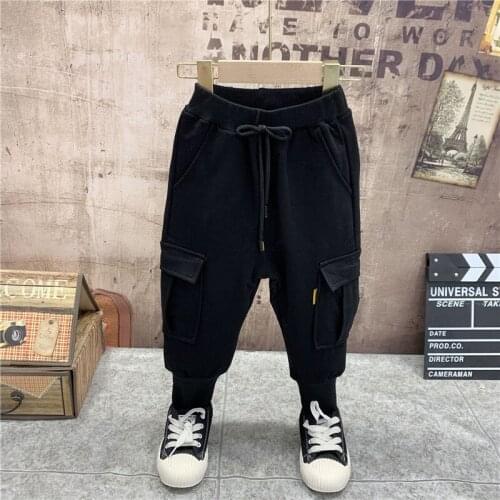 2021 Spring Autumn Baby Boys Casual Pants Childrens Solid Big Pockets Sport Pants Toddler Joggings Trousers Baby Clothes 2-7Y