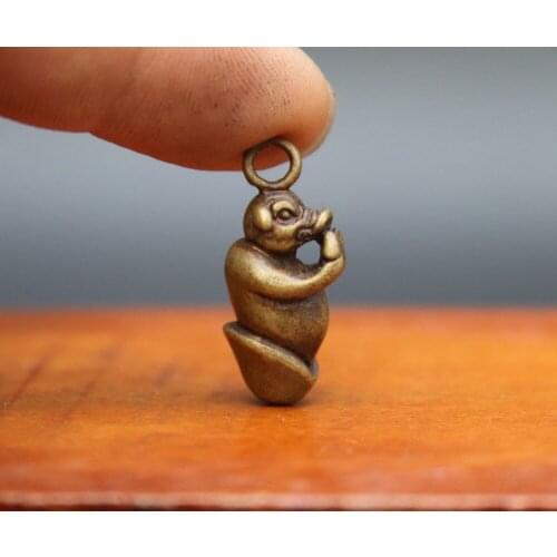 3 CM Pure Bronze Chinese Zodiac Animal Pig Hog glans penis Statue Amulet Pendant
