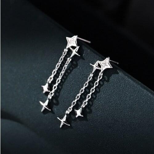 925 Sterling Silver Tassel Long Cross Charm Drop Earring For Women Girls Wedding Party Jewelry eh1281