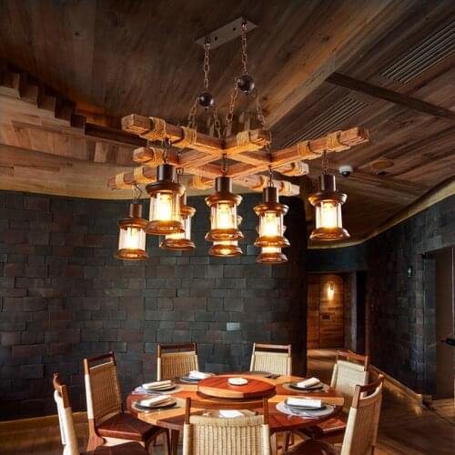 American Retro Pendant Lamp Creative Bar led Pendant Light Personality Hair Salon Lamps Farmhouse Kitchen Wood Art Hanging Light