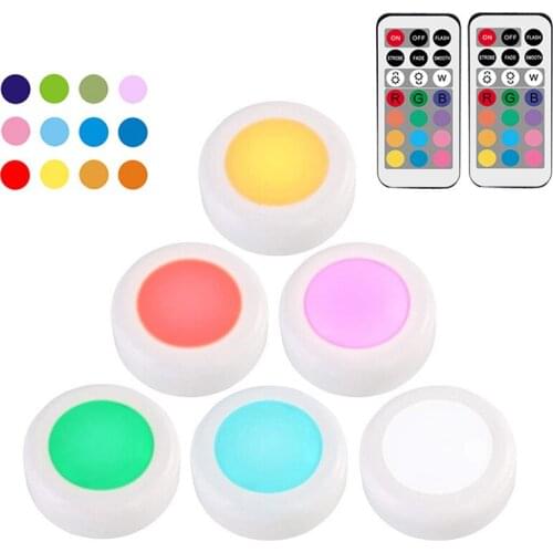 Wireless LED Puck Lights RGB 12 Colors Dimmable Touch Sensor led Under Cabinet Light For Close Wardrobe Stair Hallway Night lamp