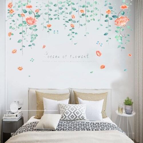 Hot Flower Vine Flower Sea Wall Decorative Stickers Living Room Sofa TV Background Wall Bedroom Girl Room Wall
