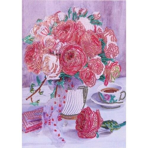 DIY 5D Special Shaped Red Rose Flowers Round Diamond Painting Cross Stitch Kits Pink Vase Diamond Wall Sticker Gift Decoration