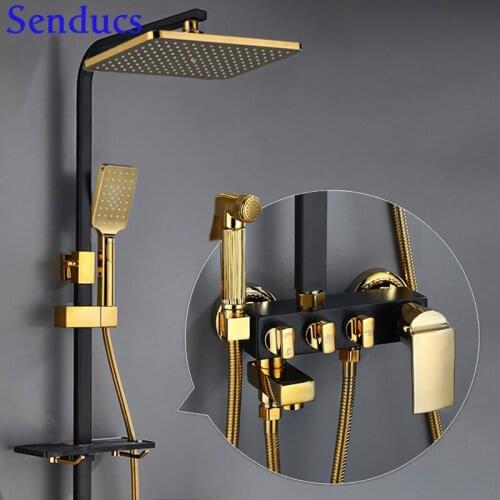 Electroplated Gold White Black Hot Cold Thermostatic Bathroom Shower System Wall Mounted Brass Core 3 Function Thermostatic