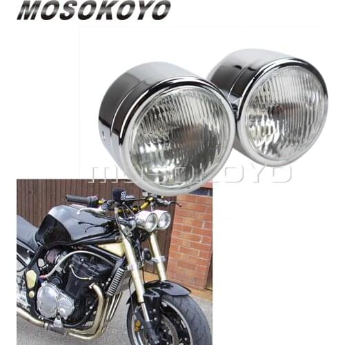 Chrome Dual Headlight Twin Double Front Light for Harley Cafe Racer SV650 Vmax Cruiser Chopper