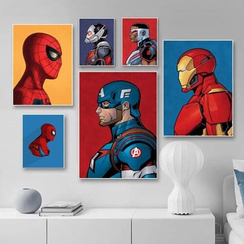 Marvel Avengers Canvas Painting Superman Iron Man Posters and Head Prints Wall Art Pictures for Living Kids Room Home Decoration