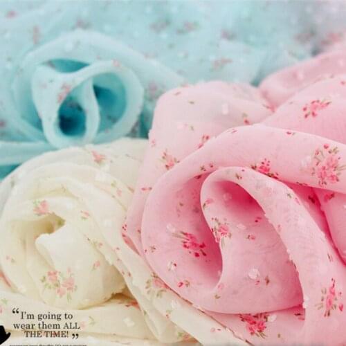Printed Chiffon Fabrics For Summer Dress 1 Meter Little Floral Dots Flower Sheer Lace Fabric Printing Pink 150cm