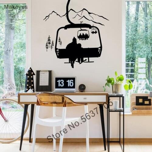 Makeyes Ski Lift Wall Sticker Home Wall Decor Winter Sport Decoration Vinyl Wall Stickers Ski Pattern Sports Wall Decals Q039