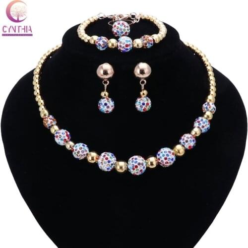Fashion Christmas Gift Rhinestones Crystal Necklace Set Women Bride Wedding Dinner Clothing Bracelet Earrings Ring Jewelry Sets