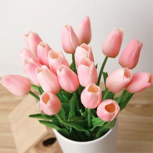 New Pink pu mini tulip flower real touch wedding flower artificial flower silk flower home decoration 8Colors Are Available