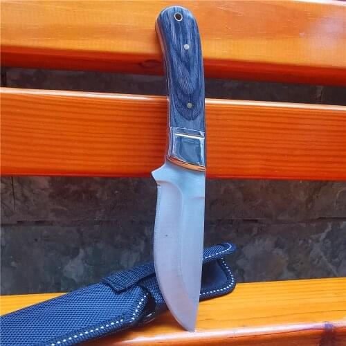 Knife, Camping Hunting Knife, Outdoor Military War Knife, Forest Travel, Camping Life-saving Tool, 8.27 Inches, Wooden Handle