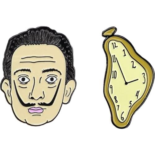 Great Art Pins Badge Salvador Dali and his Melting Watch make your day more surreal