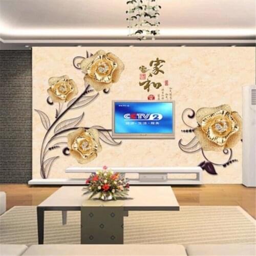 Custom wallpaper 3d stereo photo murals relief 5D diamond gold rose flower sofa background wall papier peint mural 8d wallpaper