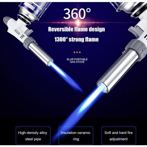 Portable Butane Gas Torch Gun Flamethrower Adjustable Barbecue Flame Torch Ignition Lighter for Camping Cooking Heating BBQ Tool