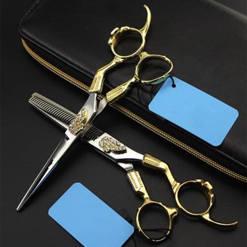 Professional Japan 440c 6 '' Retro gold hair cutting scissors haircut thinning barber haircutting shears Hairdresser scissors