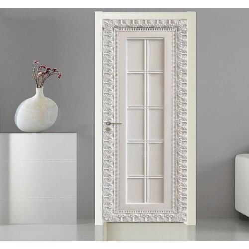 PVC Self-Adhesive Waterproof Door Sticker European Style Border Geometric Photo Wallpaper Living Room Bedroom Modern Door Decal