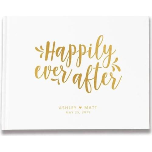Happily Ever After Wedding Guest Book Alternatives Personalised Guestbook Wedding Sign In Book White & Gold Modern Wedding Decor