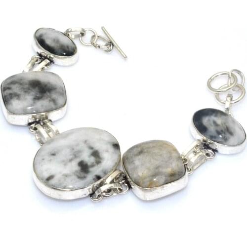 Genuine Pinolith Jasper Silver Copper Bracelet , Women Jewelry gift, 20 cm, B4127