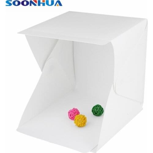 SOONHUA Folding Portable Mini LED Photography Lightbox Studio Backdrop Button Mount Photography Box for Smartphone DSLR Softbox