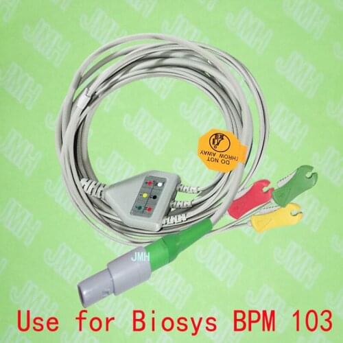 Compatible with Redel 6pin Biosys BPM 103 ECG Machine the one-piece 3 lead cable and clip leadwire,IEC or AHA