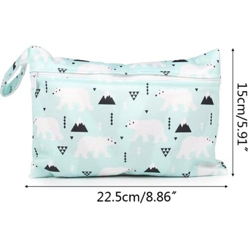 Baby Diaper Bag Printed Waterproof Wet Dry Nappy Zipper Handbag Stroller Carry Pack Wet Diaper Storage Pocket