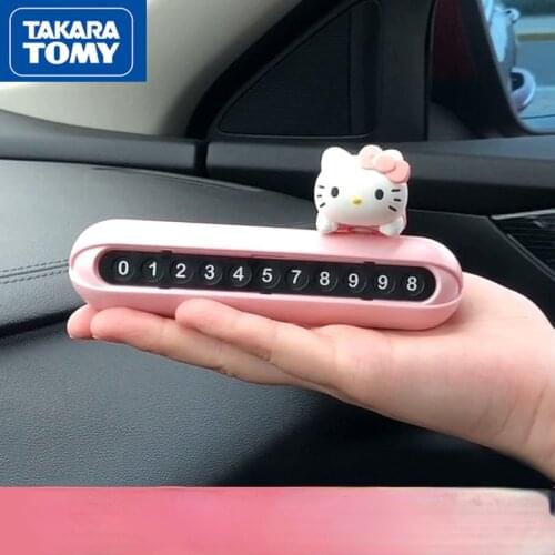 TAKARA TOMY Cartoon Hello Kitty Temporary Parking Number Plate Personality Car Hidden Shift License Plate Cute Car Decoration