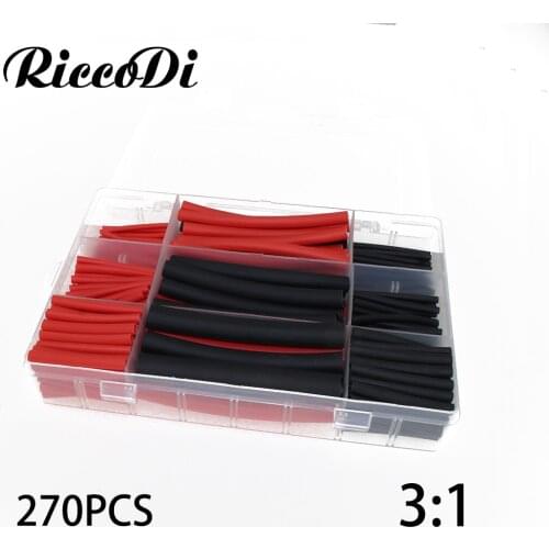 270Pcs 3:1 Heat Shrink Tube with Glue Dual Wall Tubing Diameter 1.6/2.4/3.2/4.8/6.4/9.5mm Adhesive Lined Sleeve Wrap